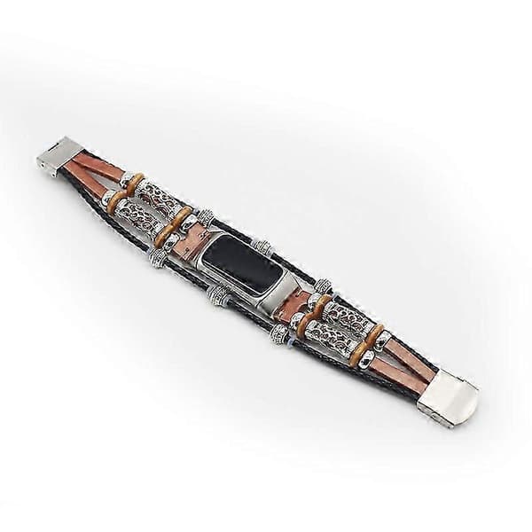 Muodikas nahkainen punottu kellon ranneke Fitbit Charge 6/5 -kelloon Rose Gold