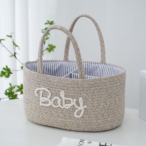 Multifunktionell Reseportabel Mammaväska Bomullsrep Blöjväska Blöjförvaringsväska Baby Blöjförvaringskorg Beige