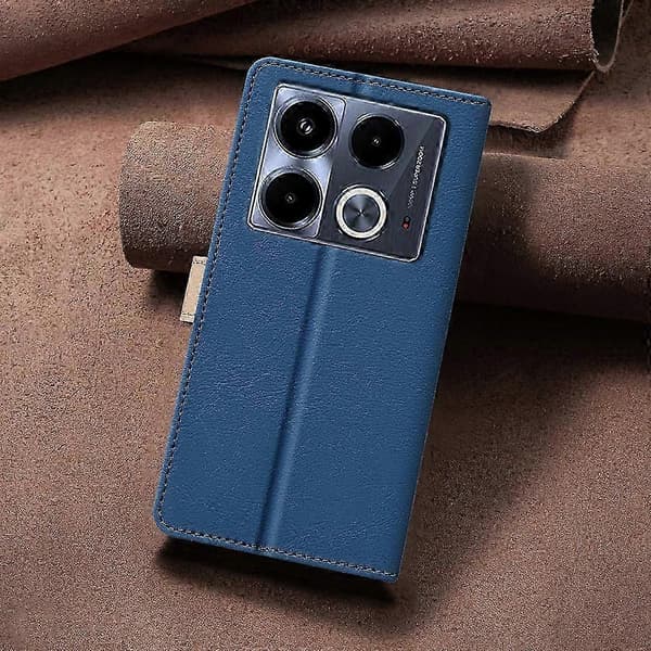 RFID Beskyttende Ægte Læder Etui Cover til Infinix Note 40 4G Blue