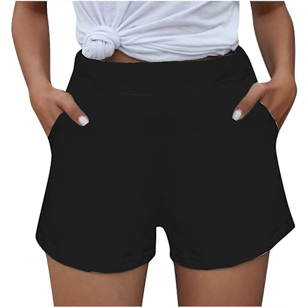 Lounge Shorts för Kvinnor, Träningsshorts, Enfärgade Shorts, Vardagsshorts med Ficka LGL Svart Black S