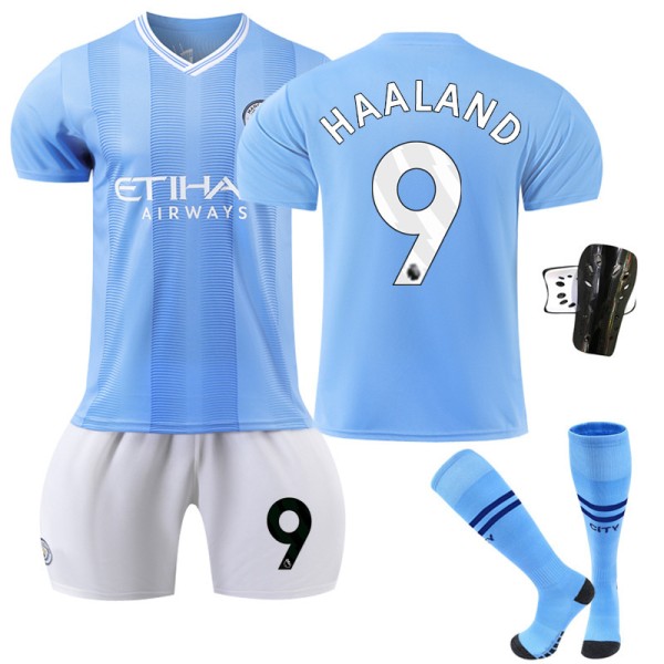 23-24 Manchester City Home Shirt Kit - Fotbollströja Kit - Outdoor Sports Quick Dry Shirts White 9 (strumpor + benskydd) XXL