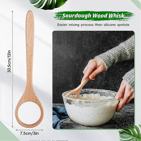 30 cm Træ Dansk Dejpisker Sourdough Pisker Dejmixer Brødpisker Værktøj til Blanding af Sourdough 12