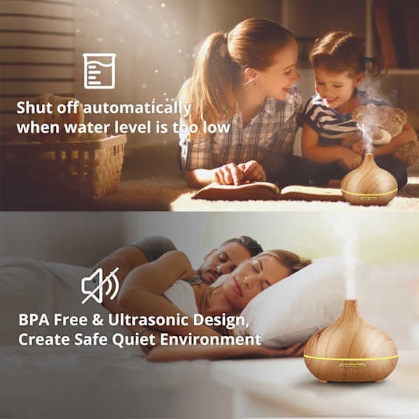 Ultralyd Luftfukter Aromaterapi 300ml med LED-lys og Timer Madera