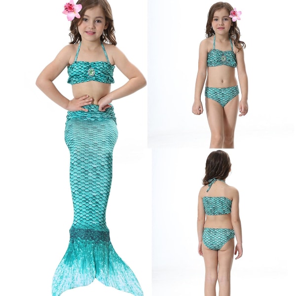 4-11 år flickor Mermaid Tail Bikini Set Holiday Badkläder Dark green 10-11 Years