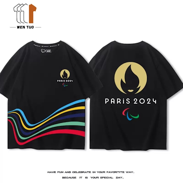 2024 Paris Olympics Rings PARIS Kortärmad T-shirt - Unisex Barn Kommemorativ Sporttopp STYLE 2 140cm