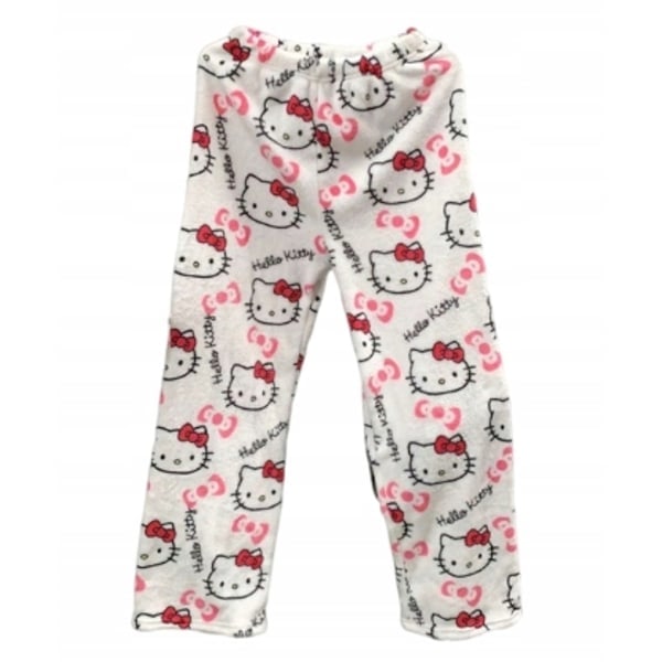 Cartoon HelloKitty Flanellpyjamas Plush och Tjock Isolering Pyjamas för Kvinnor - Vit Vit White L