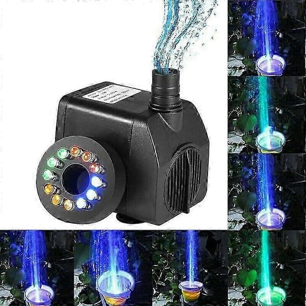 Dykbar springvandspumpe med 12 farverige LED-lys