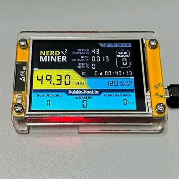 NerdMiner V2 2,8 tums display BTC Solo Lottery Nerd Miner 56KH/S Crypto Solo Mining Machine