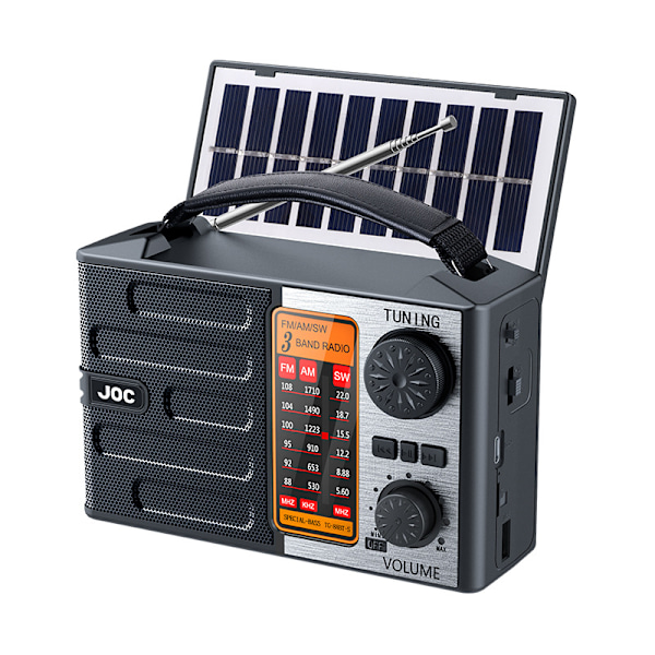 Solcelledrevet nødradio med håndsveiv AM FM værradio, SOS, 3 moduser, leselampe Black 1