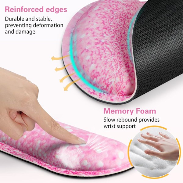Musmatta med handledsstöd, Qomolama 3-i-1 handledsstöd musmatta set, Gaming musmatta med halkfri bas, Ergonomisk musmatta, Memory Foam tangentbord Pink Particle