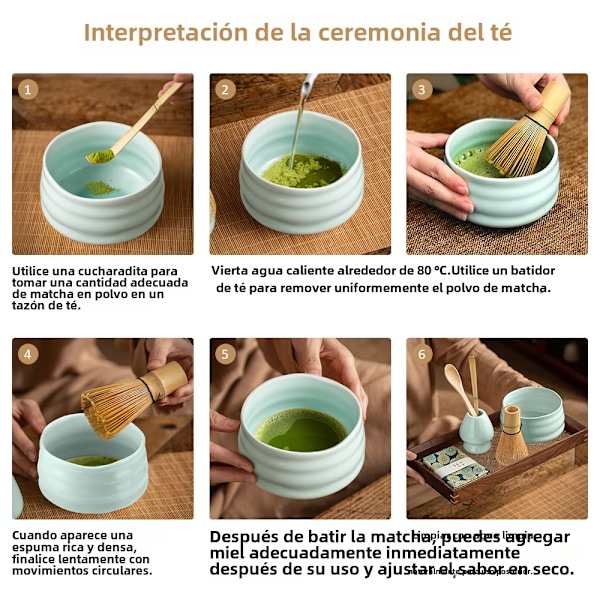 Baiben Li Matcha-verktyg i japansk stil, Rego-låda med tepinne från Songdynastin, Matcha-skål Light green Five-piece Set