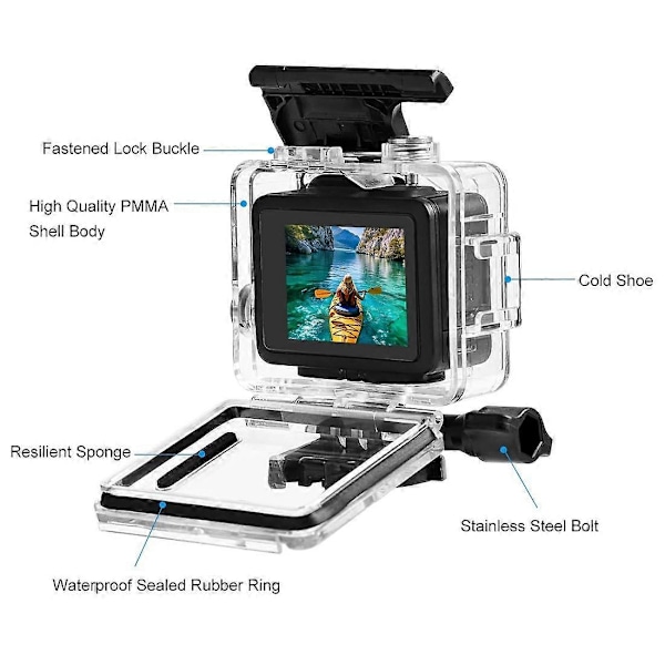 Kompatibel med GoPro HERO 4K 2024 PULUZ 60m / 196ft Vanntett Beskyttelseshus med Spenne, Basisfeste & Skrue (Transparent)-Perfekt