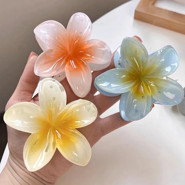 Mode Äggblomma Hårklämmor för Kvinnor Böhmisk Stil Blomma Stor Hårklo Hårnål Strandsemester Flickor Håraccessoarer yellow