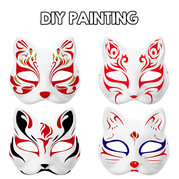 Maskeradmask Katt Blank Mask Vit Djur Blank DIY Fest Kvinnor Cosplay Halloween Papper Therian Ansikte Barn Målad Hand Varg