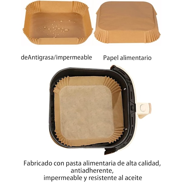 Air fryer -paperi [100 kpl] - elintarvikelaatuinen BPA-vapaa - puu - 16 - 3-6l