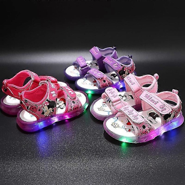 Mickey Minnie LED Ljussandaler Fritidsskor Flickor Sneakers Prinsessa Utomhusskor Barn Lysande Glow Baby Barnsandaler Pink 29-Insole 17.6 cm