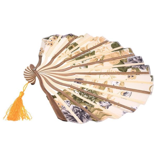 4X Klassisk stil Pionblomma Tyg Bambu Vikbar Dans Handfläkt Beige Beige
