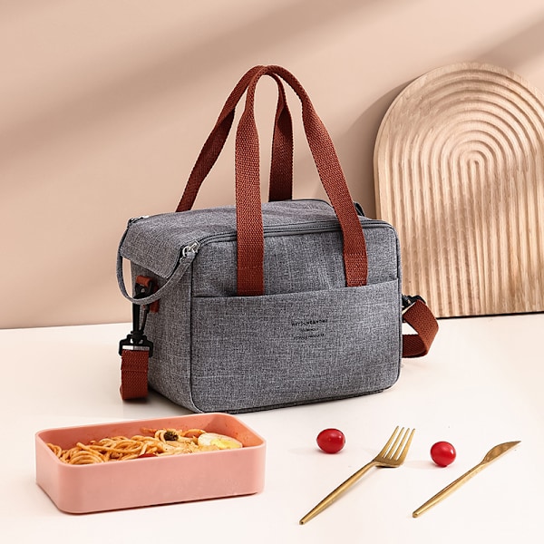 Portabel Lunchväska för Kvinnor Termisk Isolerad Lunchlåda Tote Kylväska Handväska Vattentät Bento Påse Kontors Mat Axelväskor Pink