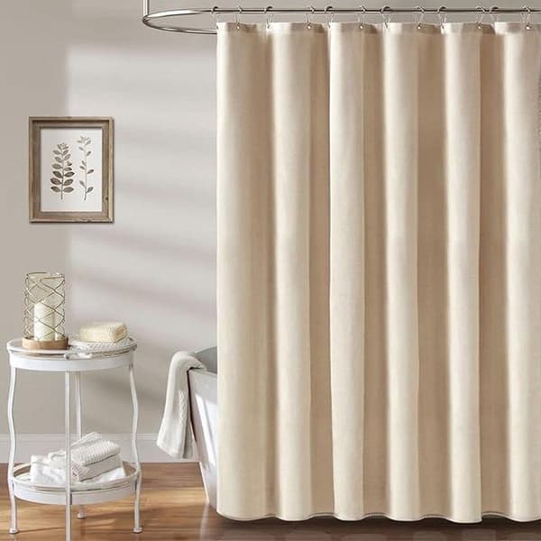 Floraweg duschdraperi i linne-look, polyester, vattentätt, mögelresistent, 12 ringar, tvättbart, 180 x 200 cm, beige