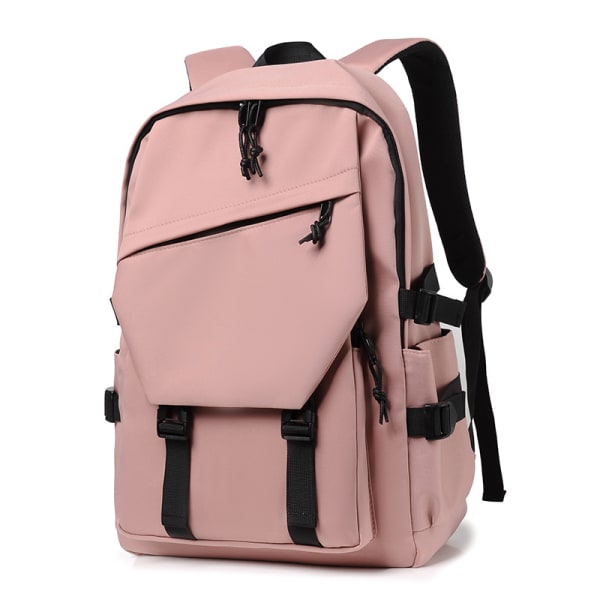 En 15 tums polyester vattentät enfärgad enkel ryggsäck Mode par student dator ryggsäck Pink