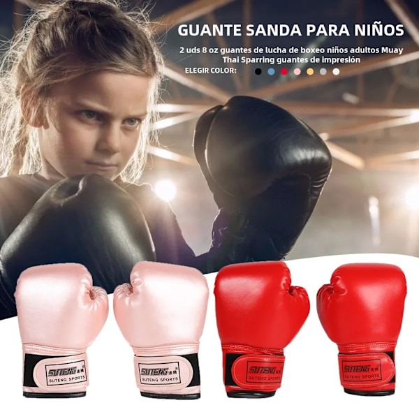 2 st Barn Boxhandskar PU Läder Fightinghandskar Sandsäck Kickboxning Thaihandskar Professionella för Barn Träning 03 red M