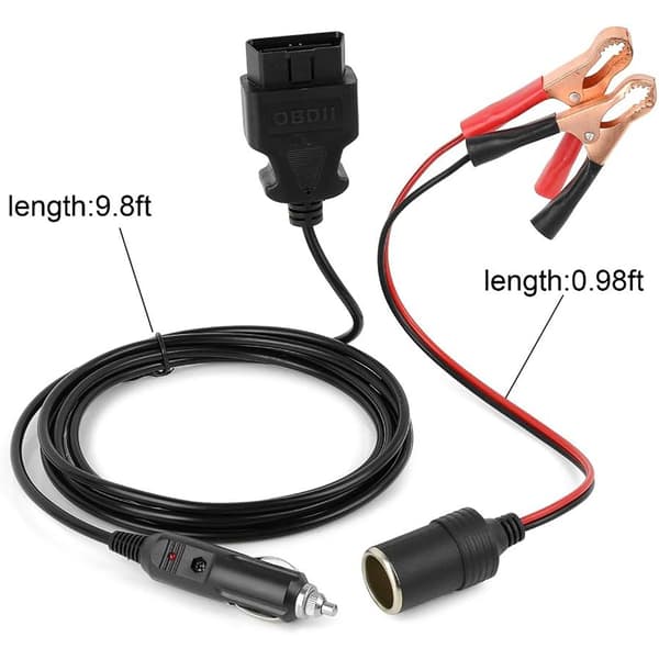 OBD2 Memory Saver Connector Car Power Supply Cable with Two Alligator Clips