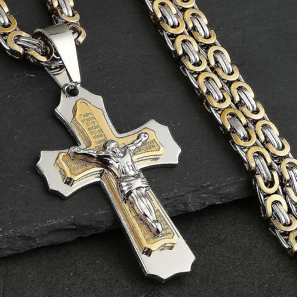 Bibeln Jesus Kors Rostfritt Stål Hängen Halsband Bysantinska Lång Kedje Halsband För Män Smycken Kors Halsband Krage Hombre