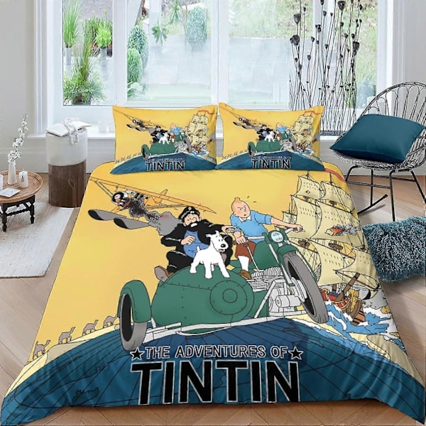 The Adventures of Tintin Sengetøy Sett for Gutter Barn D Trykte Dynetrekk med Putetrekk Mykt Mikrofiber Dynetrekk Sengetøy 135*200 CM King220x240cm