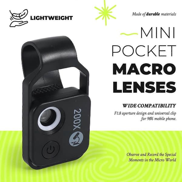 Compatible with APEXEL 200X Magnification Microscope Lens WITHOUT CPL Mobile LED Black-Perfect
