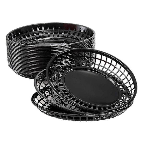 24x Ovale Madkurve Brødkurve Friturekurve Serveringsbakke Retro Opbevaringskurve Beholdere til Kylling Hotdogs Pomfritter Picnic Køkken Black