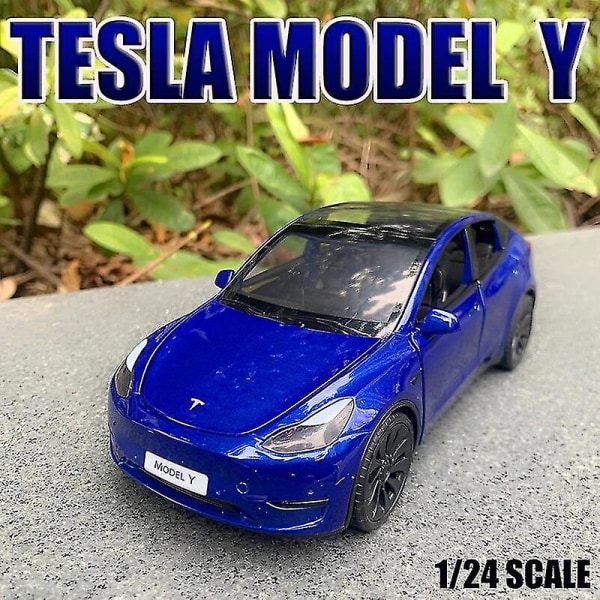 Mini Auto 1:24 Simulering Tesla Model Y Suv Legering Bilar Leksak Diecasts Fordon Metall Modell Bildekoration För Barn Present Pojkleksak Blue Whit Box