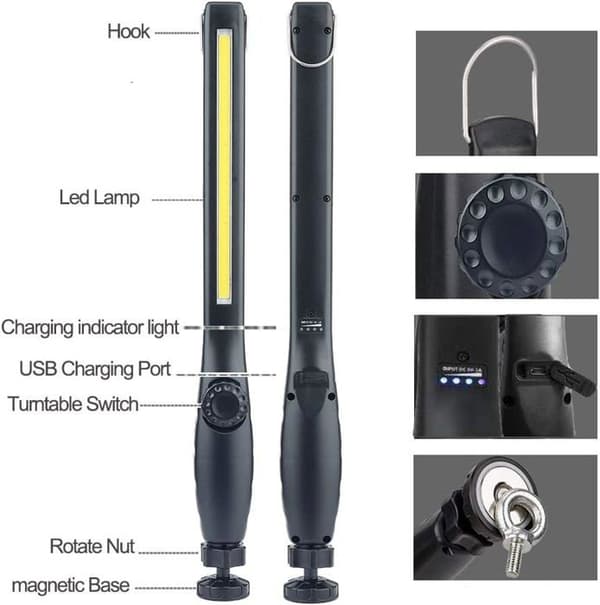 LED arbeidslys - YNKKVRE - Oppladbart - 410 lumen - 360° rotasjon - Kraftig magnet