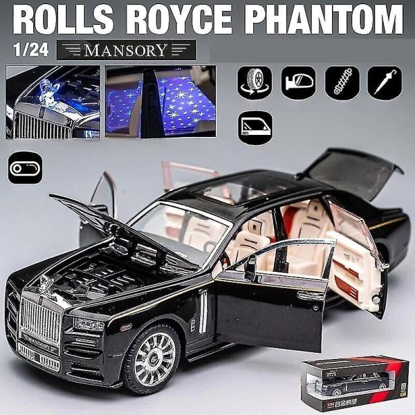 1/24 Rolls Royce Phantom Toy Bilmodell Diecast Metal Lyx Miniatyr Pull Back Ljud Ljus Dörr Öppningsbar Samling Present Kid Phantom Mansory6