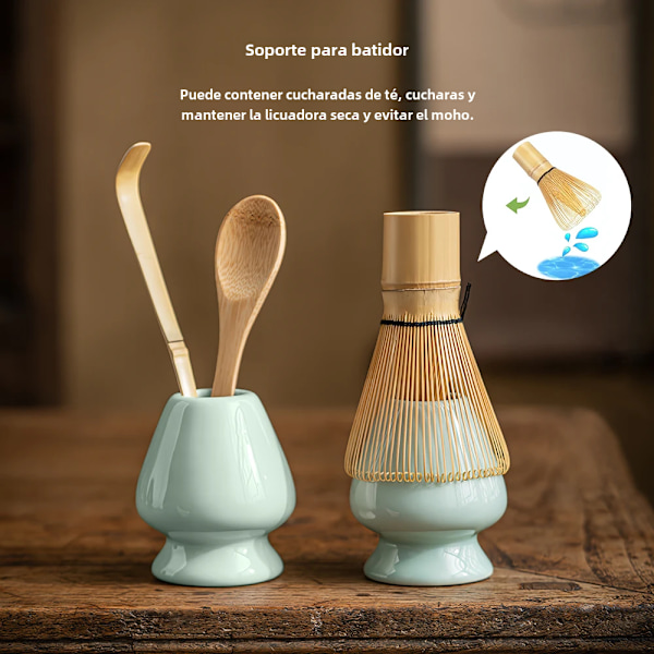 Baiben Li Matcha-verktyg i japansk stil, Rego-låda med tepinne från Songdynastin, Matcha-skål Light green Five-piece Set