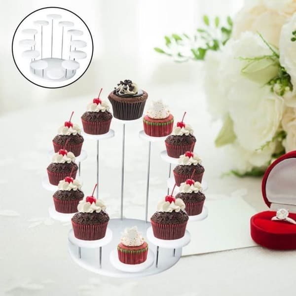 Rund tårtställning Cupcakeställning Dessertdisplay Serveringsbricka för vit L.