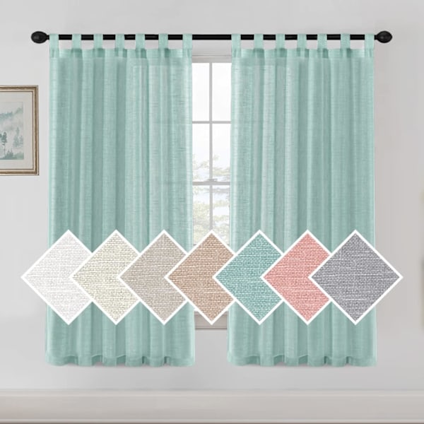 Linnegardiner för Vardagsrum, 2 Stycken, Skira Gardiner, Moderna Öljettgardiner, Dekorativa för Fönster, Heminredning och D Verde 132X160CM