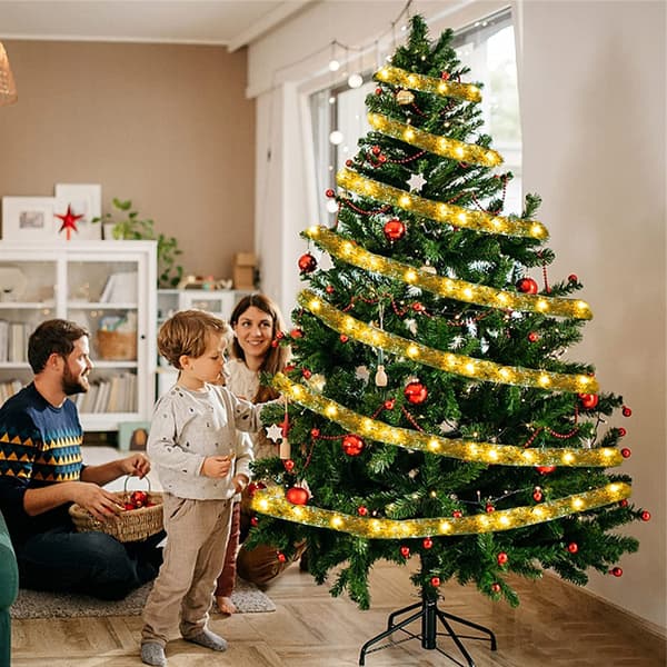 LED Christmas Tree Ribbon Lights with 8 Lighting Modes, Battery Operated and USB Powered String Lights with Timer for Christmas Tree Decoration