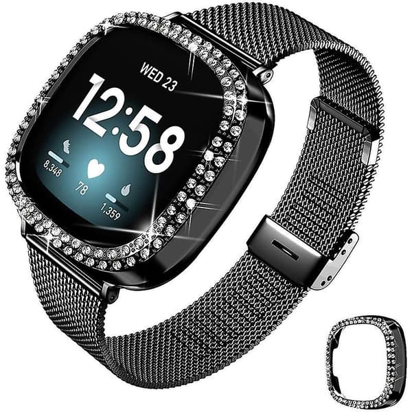 Kellon ranneke Muodikas ranneke kellon suojakotelolla Fitbit Versa 3/Fitbit Sense Gold -kelloon Black Style B Fitbit Versa 3