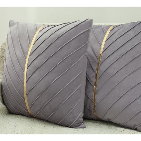 Gråt velour pudebetræk 45x45 cm, sæt med 2 med guldindsatser, rustik stil, til have, sofa, seng, stue, soveværelse, elegant moderne indretning