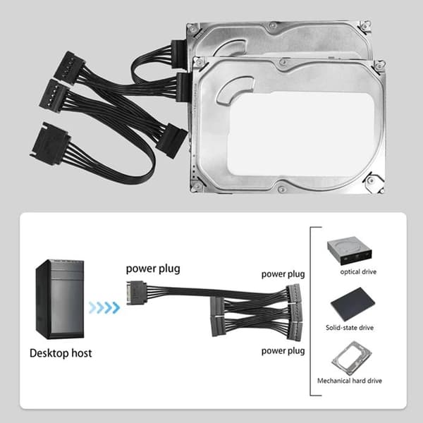 2x SATA 15-stifts strömsplitter för 1 till 5 hårddiskar (HDD/SSD) strömkabelförlängningskabel