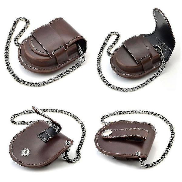 Nahkainen taskukellon kotelo, taskukellon pidike ketjulla, taskukellon kotelo Brown Silver chain
