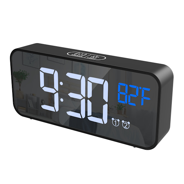 Digital Väckarklocka Spegel LED Digital Musikklocka 4 Justerbar Ljusstyrka Röststyrning Dubbla USB-laddningsportar Snooze-funktion A1