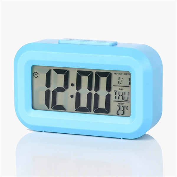 LED Digital Väckarklocka Elektronisk Digital Alarm Skärm Skrivbord Bordsklockor För Hem Kontor Bakgrundsbelysning Snooze Kalenderklocka Blue