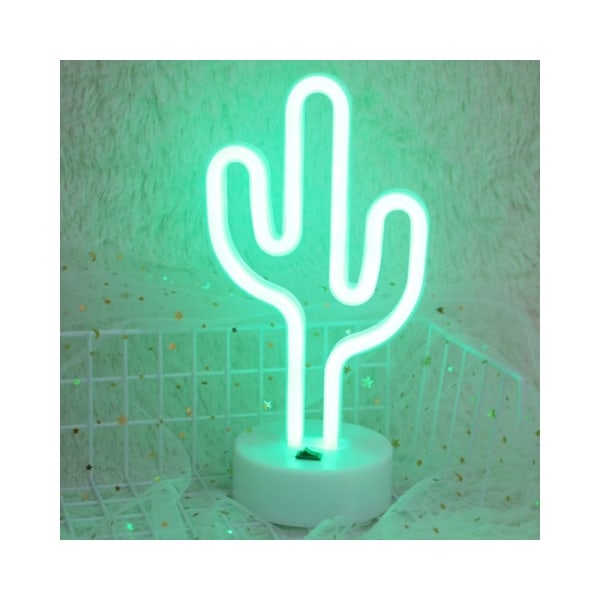 LED String Cactus Form Romantisk Neon Holiday Light med stativ, Varm Fairy Dekorativ nattlampa för jul, bröllop, fest, sovrum (grönt ljus)