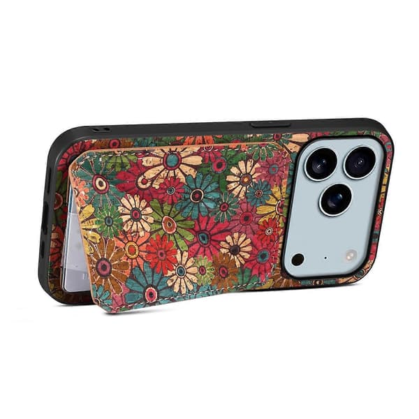 Compatible iPhone 17 Pro Case with Card Holder Stand Floral Pattern Leather Phone Case Spring Green