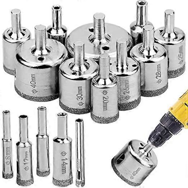 15 st Kakel Hålsåg Set, Diamantborrkrona, Diamanthålsåg Kompatibel med Glas Kakel Porslin Marmor Granit - 6mm till 50mm