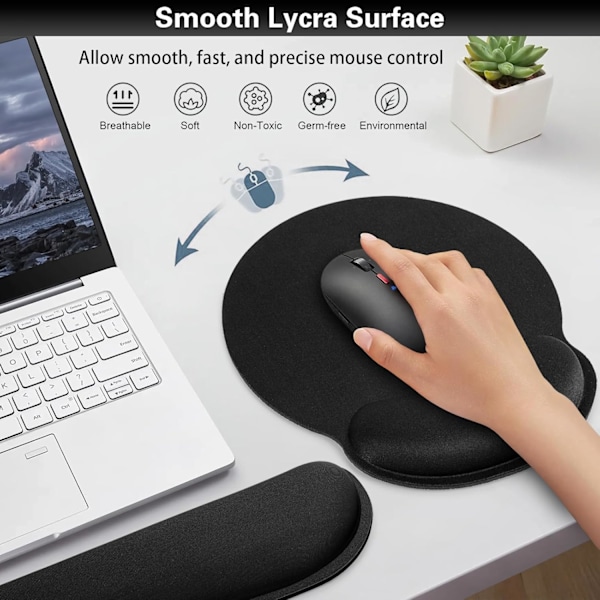 Musmatta med handledsstöd, 3-i-1 handledsstöd musmatta set, gaming matta med anti-halk bas, ergonomisk musmatta, memory foam tangentbord gel handledsstöd Black