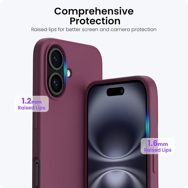 iPhone 16 Case 6.1\", Thin Liquid Silicone 3 Layers Full Coverage Soft Gel Rubber 16 Mobile Phone Case Cover 6.1 inch - Wine Red
