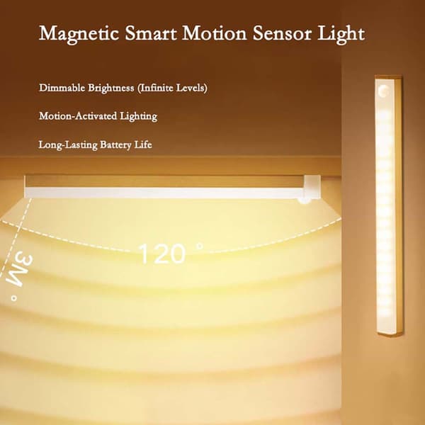 Slim Rechargeable LED Motion Sensor Light - Warm Light, Magnetic Mounting 42 100 mm