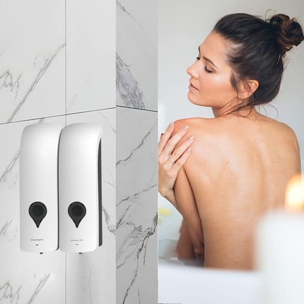 2 såpedispensere, veggmontert, ABS-plast, avtakbart reservoar, baderom, hotell.